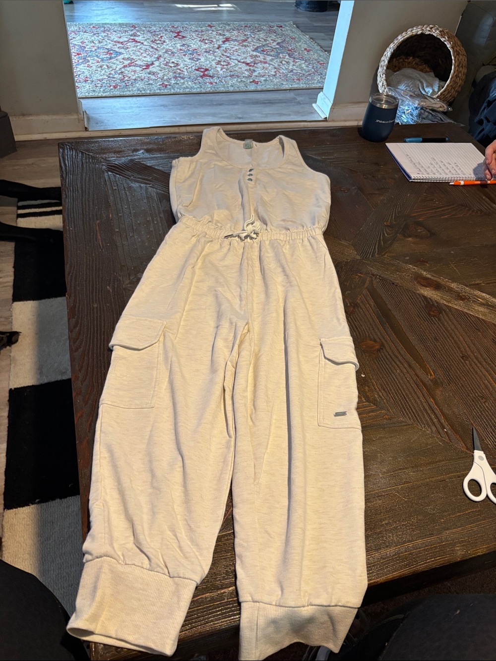 Sleeveless Cream Cargo Jogger Jumpsuit